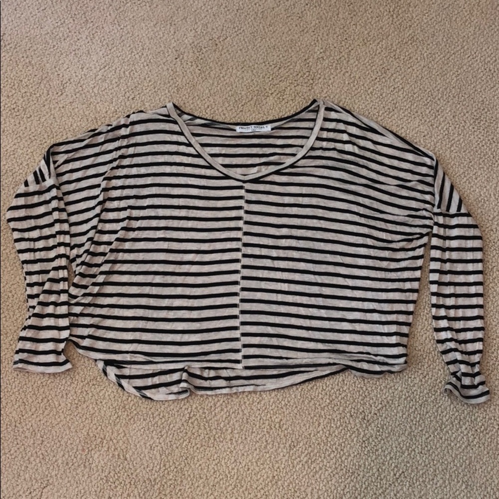 Project Social T Long Sleeve Striped Crop T-Shirt